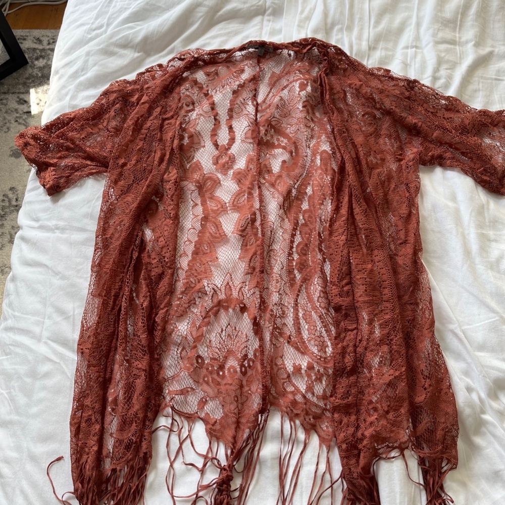 Charlotte Russe, Lace Cardigan with Fringe Detail, Size S